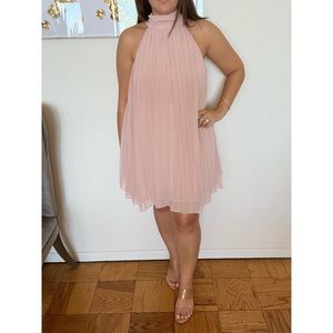 H&M Pink Pleated High Neck Chiffon Swing Dress